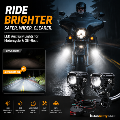 🏍️ Projecteurs LED universels pour moto – Double faisceau et étanches en toutes conditions météorologiques 💡