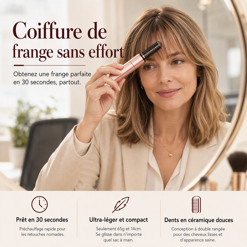 Mini-brosse lissante sans fil chauffante, peigne coiffant portable et rechargeable pour la frange et pour donner du volume