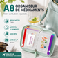 💊 Organisateur de Médicaments A8 Étanche – 14 Grandes Pochettes Zippées pour Classeur A8