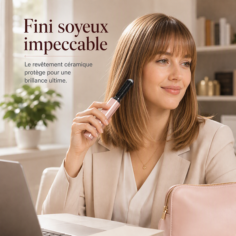Mini-brosse lissante sans fil chauffante, peigne coiffant portable et rechargeable pour la frange et pour donner du volume
