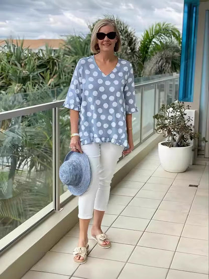 Top en Coton avec Col en V et Imprimé