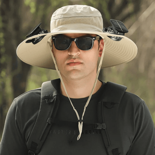 Chapeau de soleil à large bord avec ventilateur solaire