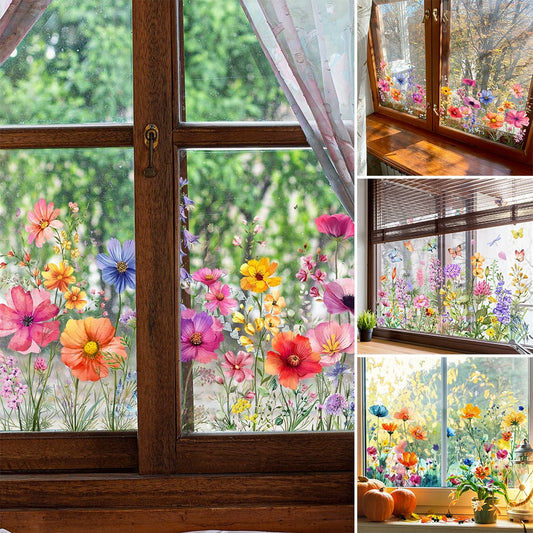 💐Autocollant de fenêtre de bouquet floral coloré🖼️ (coupable à la taille librement)