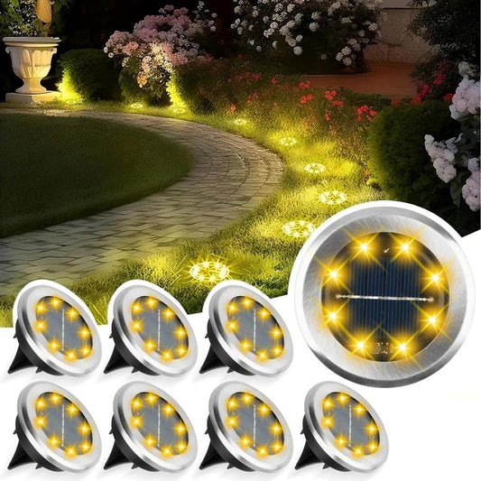 Lampe solaire d'extérieur en acier inoxydable avec 8 LED