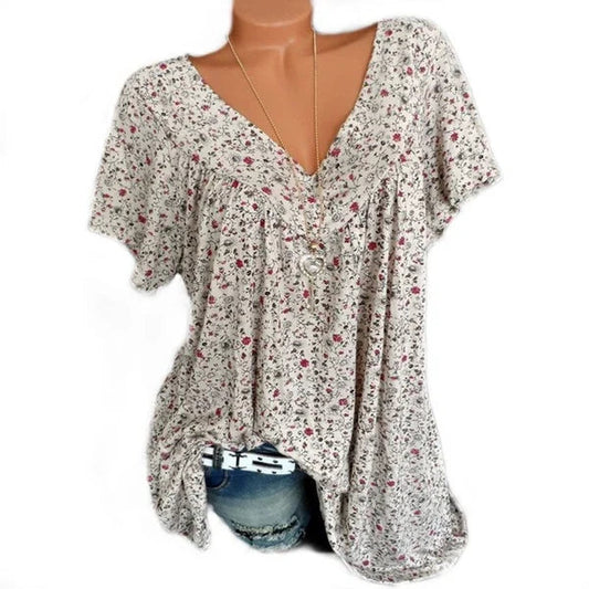 💎 50% DE RÉDUCTION ! 💎 T-Shirt d’Été à Col V pour Femmes – Imprimé Floral, Coupe Fluide & Tissu Doux Respirant 🌸👚