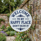 🏡Final Hours Flash Sale ￡7.99!!⏰Vintage Round Metal Sign – “Welcome to My Happy Place Don’t Ruin It” Garden Wall Decor