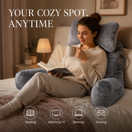 🛋️50 % DE RÉDUCTION EN CE MOMENT ! Oreiller multifonctionnel pour le dos, idéal pour la lecture au lit — Coussin de soutien lombaire en velours doux avec accoudoirs et poche latérale, parfait pour lire, jouer, travailler et regarder la télévision au li