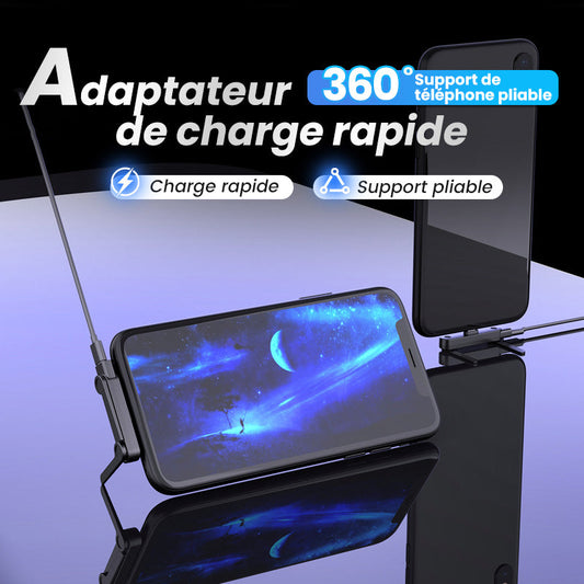🔥Édition 2026 améliorée - Support de recharge rapide à deux parties avec câble🔥Adaptateur de recharge rapide avec support de téléphone pliable à 360°