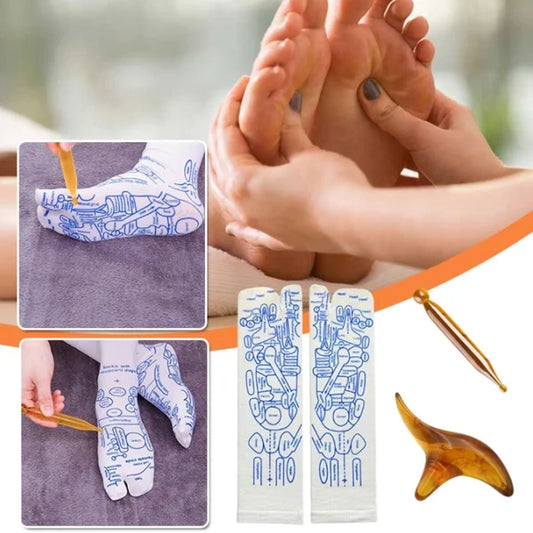 SOLDES🔥Chaussettes avec carte de réflexologie et outil de massage des points trigger
