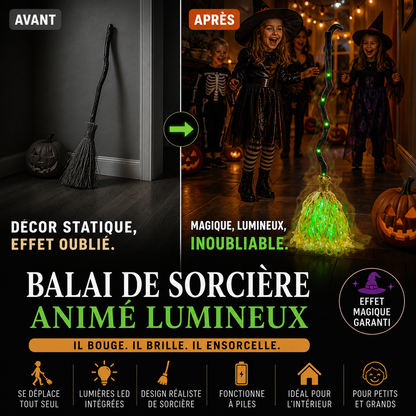 🧙🛒 -50% ! 🎃Décoration de Balai de Sorcière Électrique pour Halloween – Lumière Verte, Effet Magique & Ambiance Festive.