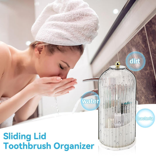 ✨Organisateur de Brosses à Dents à Couvercle Coulissant - Salle de Bain Rangée, Élégante et Hygiénique