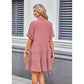💃 Soldes d'été 2026 - 60 % de réduction 💐 Robe babydoll texturée à manches courtes et boutons pour femme, avec poches