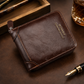 Portefeuille vintage pour homme, court, à fermeture éclair sur tout le pourtour et à trois volets