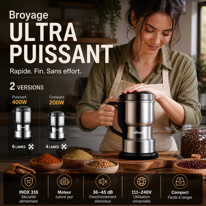 🎁✨ 50 % de réduction ! Mini broyeur électrique pour la maison – Fabriqué en acier inoxydable 316, moteur à noyau de cuivre de 400 W, compact et silencieux 🔥