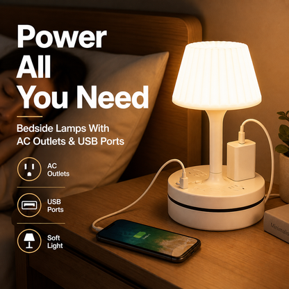 💡 Bedside Lamp with Charging Station – Light Up & Power Up Your Nightstand 🔌