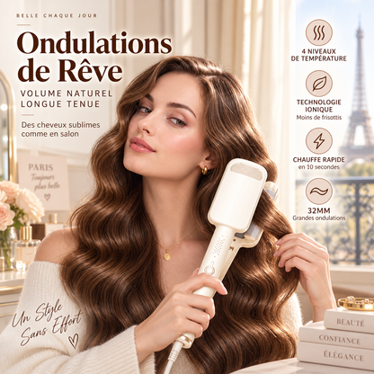 💅 PROMO FLASH : 50% DE RÉDUCTION ! Fer à Boucler Ondulant 32 mm – Ion Négatif, 4 Températures 160–220°C & Extinction Auto 60 min for Ondulations Volume ✨