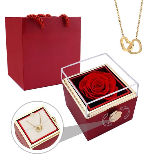 Boîte de roses éternelles - avec collier gravé et roses artificielles