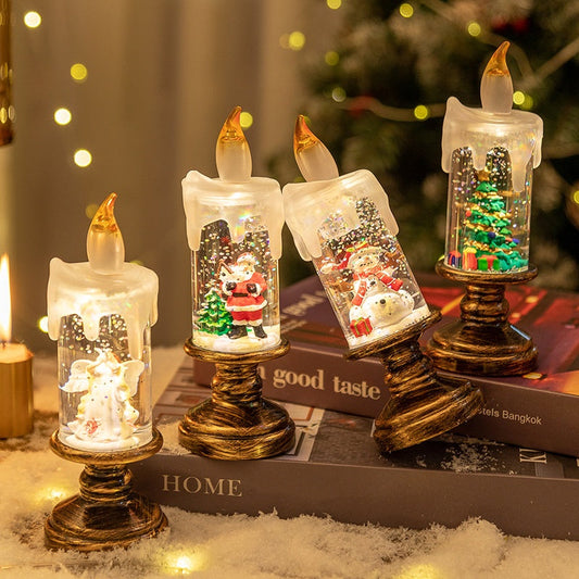 Bougie de Noël lumineuse à piles avec effet boule à neige