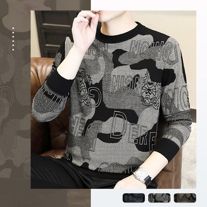 T-shirt imprimé à manches longues et col rond pour hommes