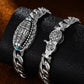 Bracelet en argent tibétain avec six caractères Mantra Luck