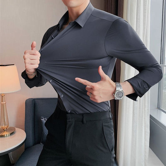 Chemise Professionnelle Extensible en Pure Soie Sans Repassage pour Hommes