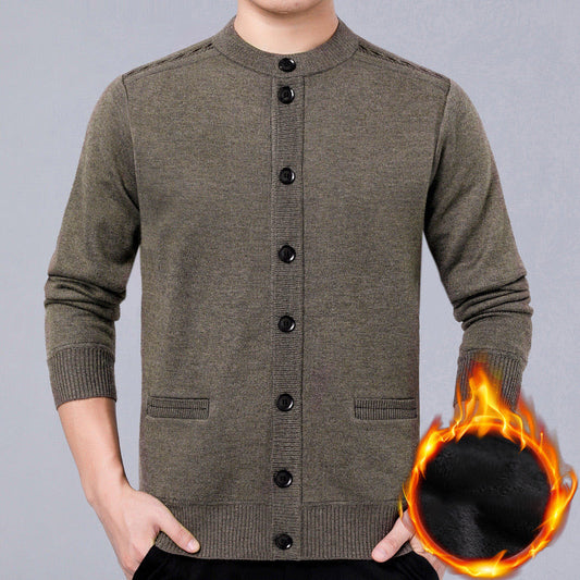 Men's Solid Color Padded Knit Button Cardigan