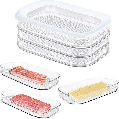 🔥50% korting🔥3 Layer Reusable Food Storage Containe🔥50 % de réduction🔥 Boîtes de conservation alimentaires réutilisables à 3 compartiments avec couvercle, transparentes, pour le bac à légumes du réfrigérateurrs with Lid Clear Fridge Crisper