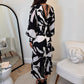Robe Imprimée Tendance à Col en V, Manches Lanterne et Fente Latérale pour Femmes
