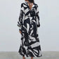 Robe Imprimée Tendance à Col en V, Manches Lanterne et Fente Latérale pour Femmes
