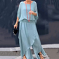 Ensemble 2 Pièces en Chiffon : Haut Ample et Pantalon Fendu à Jambes Larges
