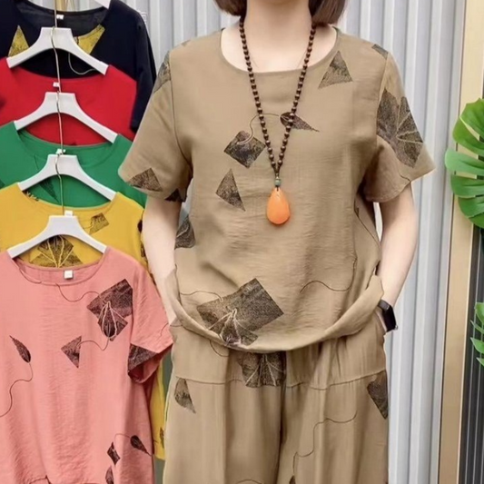 Ensemble femme - Top imprimé à manches courtes et pantalon court