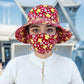 Chapeau de Soleil Floral à Large Bord avec Masque