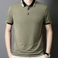 T-shirt à Manches Courtes en Soie Glacée Extensible avec Col à Revers pour Hommes