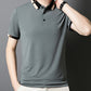 T-shirt à Manches Courtes en Soie Glacée Extensible avec Col à Revers pour Hommes