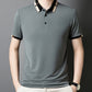 T-shirt à Manches Courtes en Soie Glacée Extensible avec Col à Revers pour Hommes