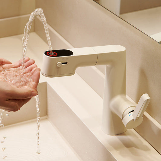 Robinet de lavabo extractible à 3 modes de débit d'eau avec affichage LED