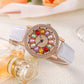 Montre à cadran rotatif pour femme avec diamants simulés colorés