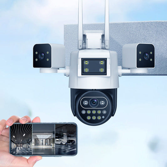 Caméra de sécurité Wi-Fi 360° à 3 objectifs pour l'extérieur