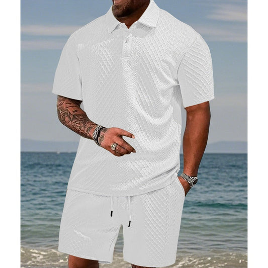 Ensemble 2 pièces pour homme : haut à col rabattu et manches courtes à motif losange et short à cordon