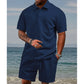 Ensemble 2 pièces pour homme : haut à col rabattu et manches courtes à motif losange et short à cordon