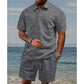 Ensemble 2 pièces pour homme : haut à col rabattu et manches courtes à motif losange et short à cordon