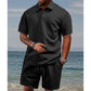 Ensemble 2 pièces pour homme : haut à col rabattu et manches courtes à motif losange et short à cordon