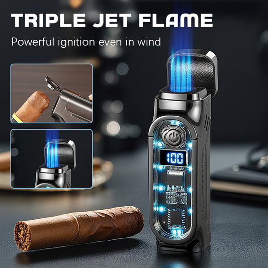 Briquet rechargeable à triple flamme pour cigares