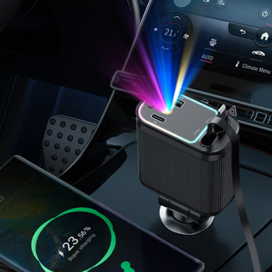 Chargeur de voiture avec éclairage ambiant violet 120 W et câble rétractable