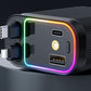 Chargeur de voiture avec éclairage ambiant violet 120 W et câble rétractable