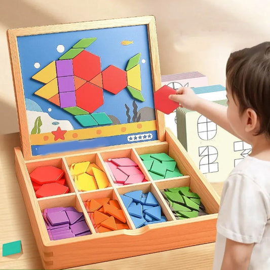 Jeu de puzzle magnétique en bois avec motifs
