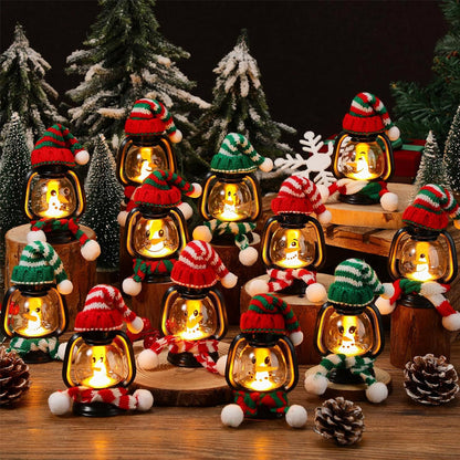 🎅Offre spéciale Noël-Décoration de Noël : Mini Lanterne Bonhomme de Neige avec Bonnets et Écharpes