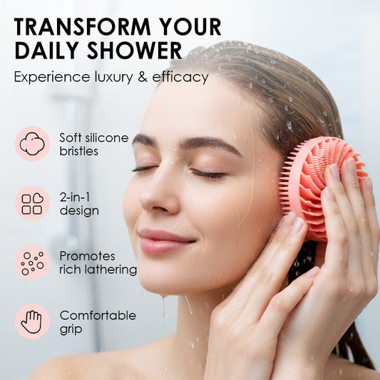Brosse 2 en 1 en silicone pour gommage corporel et massage du cuir chevelu