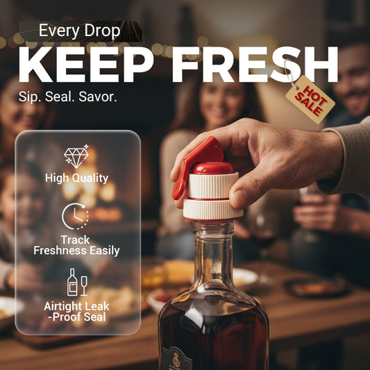 ⏳50 % de réduction pour une durée limitée⏰BOUCHON À VIN PRESS - Fermeture hermétique avec indicateur de date, facile à utiliser et à retirer, conserve le vin frais pendant plusieurs jours, idéal pour la maison et comme cadeau 🗓️🎁