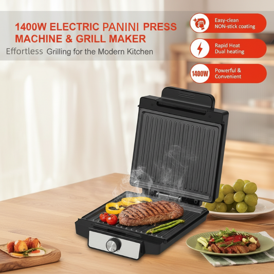 Appareil à panini électrique 1400 W  et grill